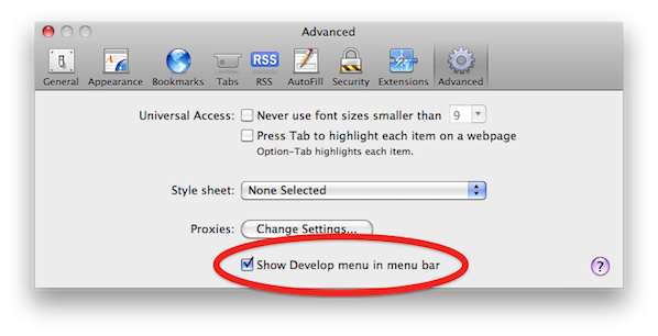Mac Safari advanced prefs