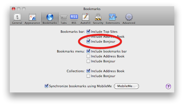 Mac Safari bookmark prefs