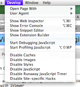 Safari's Develop menu on Mac