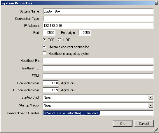 Defining a Javascript send handler for a System